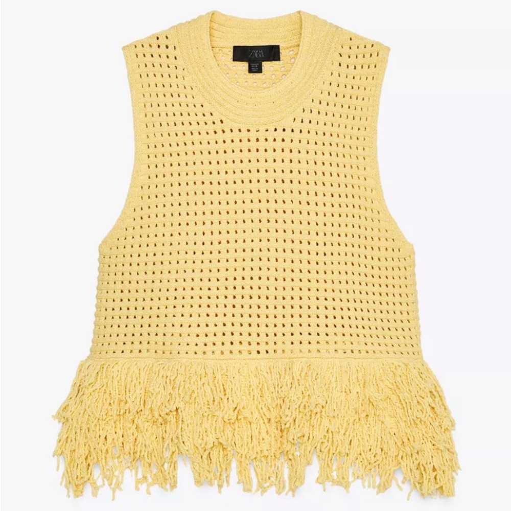 Zara Mustard Crochet Fringe Tank